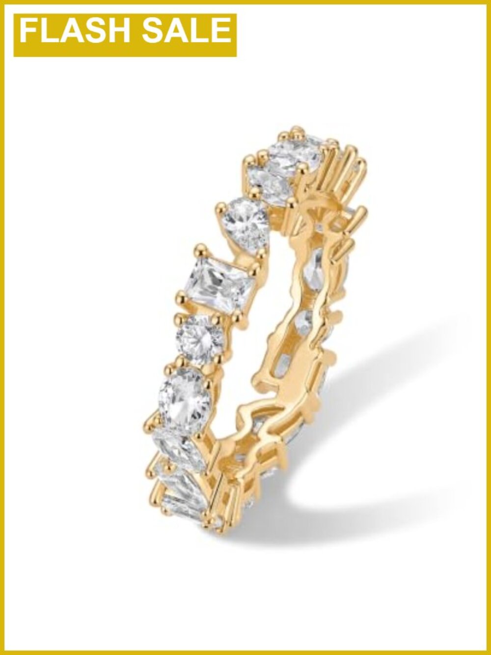 14K Gold Plated Mixed-Shape CZ Eternity Ring for Women Stackable Band 4mm
